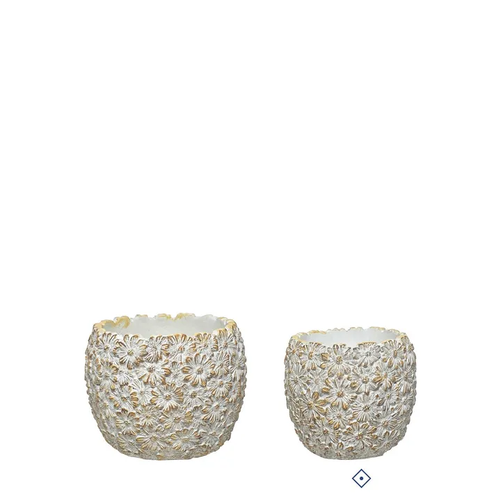 Jarrón decorativo de cemento, blanco motas doradas, 12 cm de alto