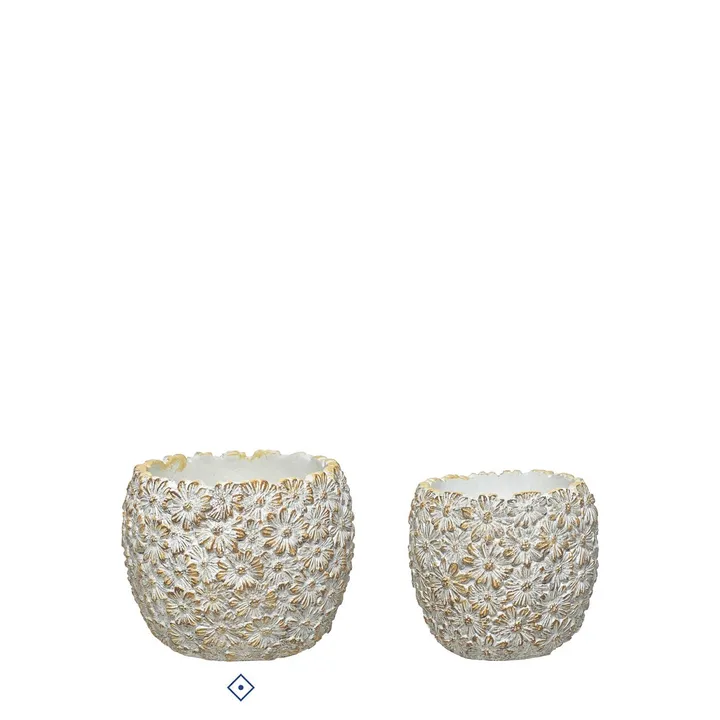 Jarrón decorativo de cemento, blanco motas doradas, 10,8 cm de alto
