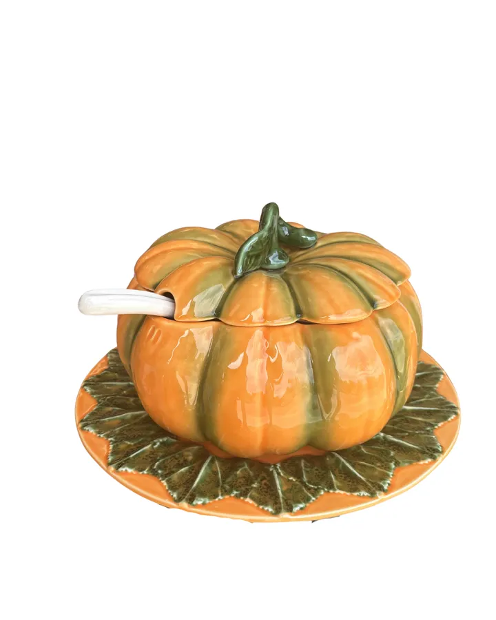 Conjunto sopera artesanal calabaza