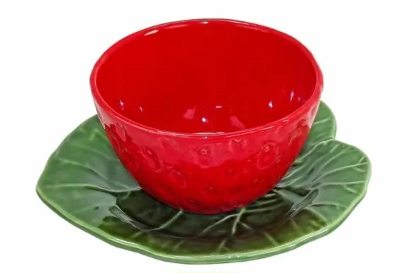 Conjunto cuenco y plato decorativo fresa