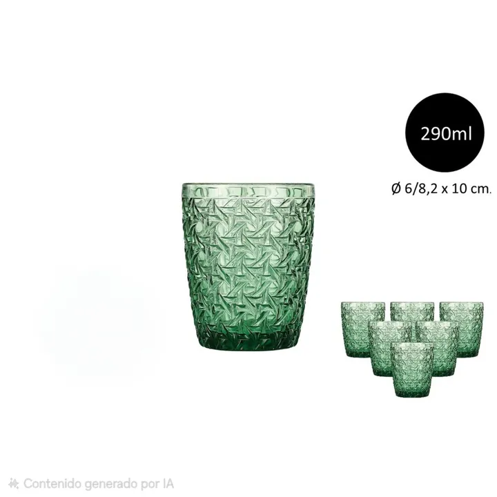 6 Vasos relieve verde 290ml (pack de 6)